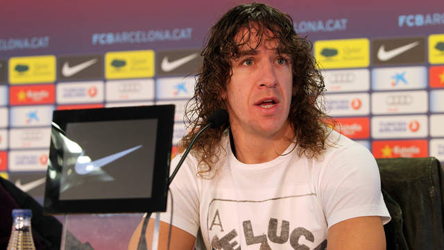 Carles Puyol, en la sala de prensa de la Ciudad Deportiva / FOTO: MIGUEL RUIZ - FCB