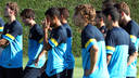The eight Barça B players during today's training session / PHOTO: MIGUEL RUIZ - FCB