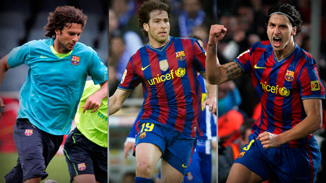Les trois ex-blaugranas Thiago Motta, Maxwell et Ibrahimovic / PHOTO: FCB