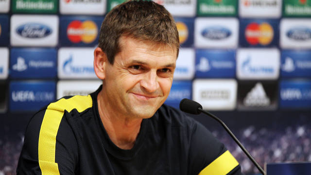 Vilanova in the pre-match press confrence before tomorrow's game against Spartak. PHOTO: MIGUEL RUIZ-FCB.