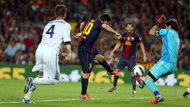 Messi, marcando el 1-1 contra el Madrid. FOTO: MIGUEL RUIZ-FCB.