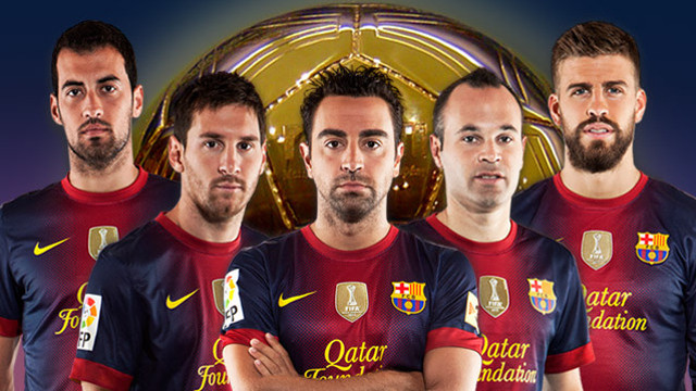 Sergio, Messi, Xavi, Iniesta i Piqué, els cinc candidats del Barça 