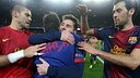 Messi i Villa s'abracen al final del partit / FOTO: MIGUEL RUIZ-FCB