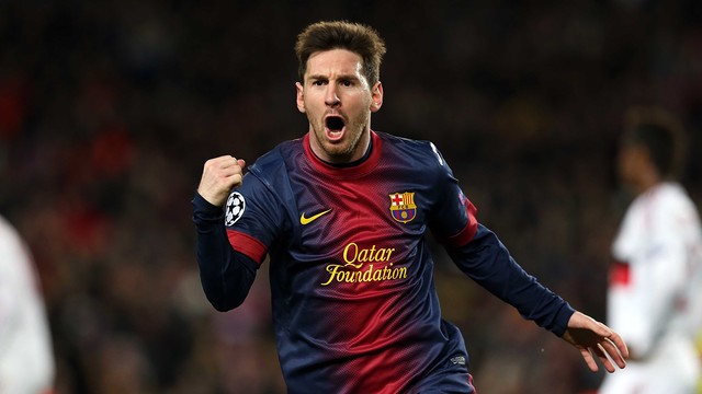 Messi celebra un dels seus dos gols contra l'AC Milan / FOTO: MIGUEL RUIZ-FCB