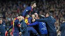 The team celebrates Pedro's goal. PHOTO: MIGUEL RUIZ - FCB