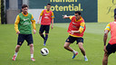 Messi et Pedro, pendant l'entrainement. PHOTO: MIGUEL RUIZ - FCB