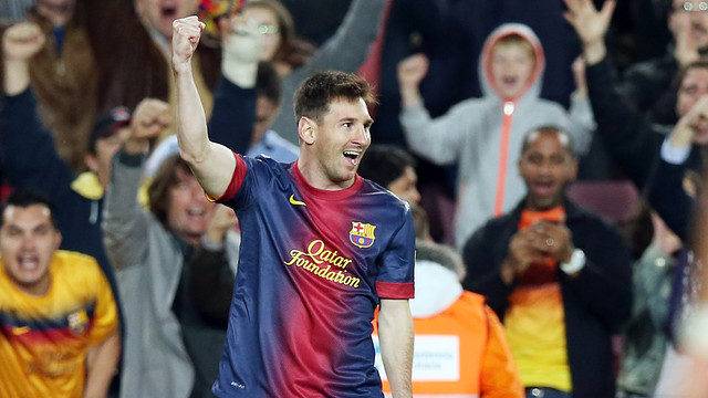 Leo Messi celebra uno de los dos goles contra el Betis / FOTO: MIGUEL RUIZ-FCB