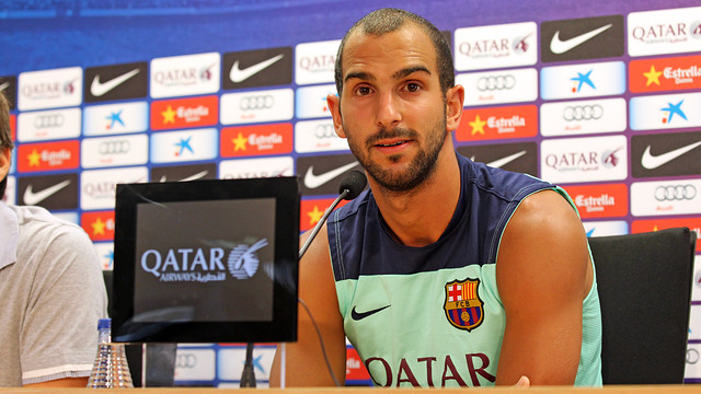 Martín Montoya, a la roda de premsa d'aquest dijous. FOTO: MIGUEL RUIZ-FCB.