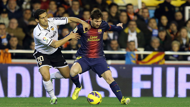 Messi in action at Mestalla / Photo: FCB archive