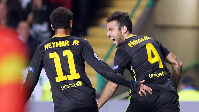 Neymar and Cesc celebrate the Catalan's goal / PHOTO: MIGUEL RUIZ-FCB