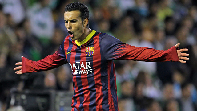 Pedro celebra un gol amb els braços oberts i cara de ràbia