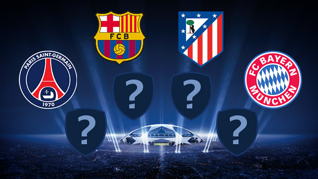 Fotomontaje con los escudos de PSG, Barça, Atlético y Bayern