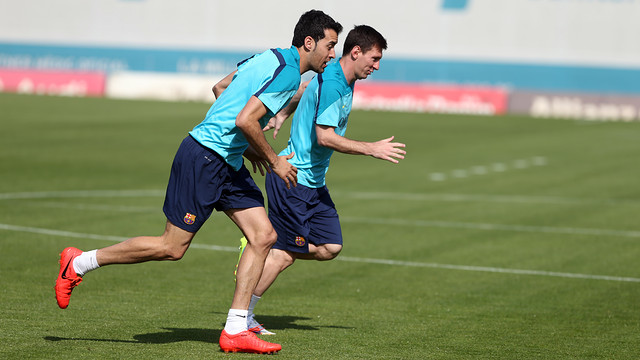 Busquets and Messi trained on Friday morning / PHOTO: MIGUEL RUIZ-FCB