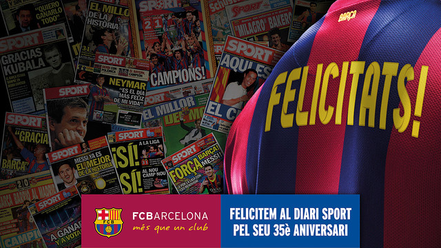 Barça congratulate the newspaper 'Sport'. PHOTO. FCB PHOTOMONTAGE Barça congratulate the newspaper 'Sport'. PHOTO. FCB PHOTOMONTAGE
