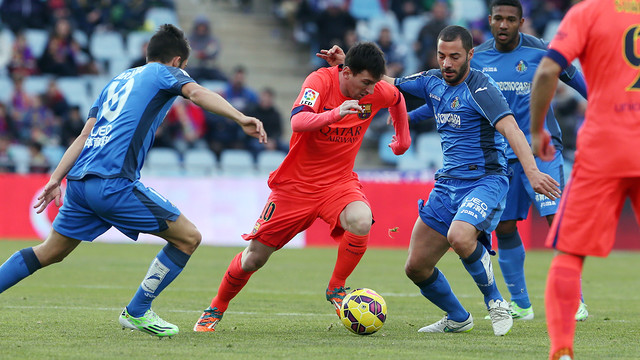 Messi hit the crossbar against Getafe. PHOTO: MIGUEL RUIZ-FCB.