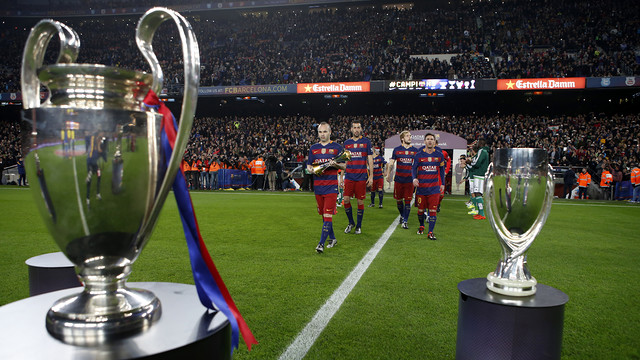Barça present their five trophies to the Camp Nou / MIGUEL RUIZ - FCB