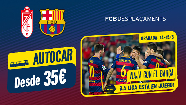 FCBDesplaçaments facilita el viaje con autocar a Granada para acompañar el Barça en el último partido de Liga. FCBDesplaçaments facilita el viaje con autocar a Granada para acompañar el Barça en el último partido de Liga.